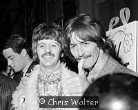 Photo of Beatles 1967 Ringo Starr and George Harrison at Our World global TV show where they performed All You Need Is Love from Abbey Road.