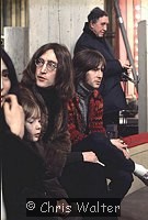 Photo of JOHN LENNON 1968 with Yoko Ono, ERIC CLAPTON and Julian Lennon at the Rolling Stones Rock & Roll Circus December 68 in London.