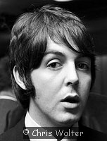 Photo of The Beatles 1968 Paul McCartney at a press conference at the Royal Garden Hotel, London  to publicise the Leicester Arts Festival.