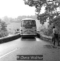 Photo of Beatles 1967 at start of Magical Mystery Tour, the bus gets stuck on a bridge.
